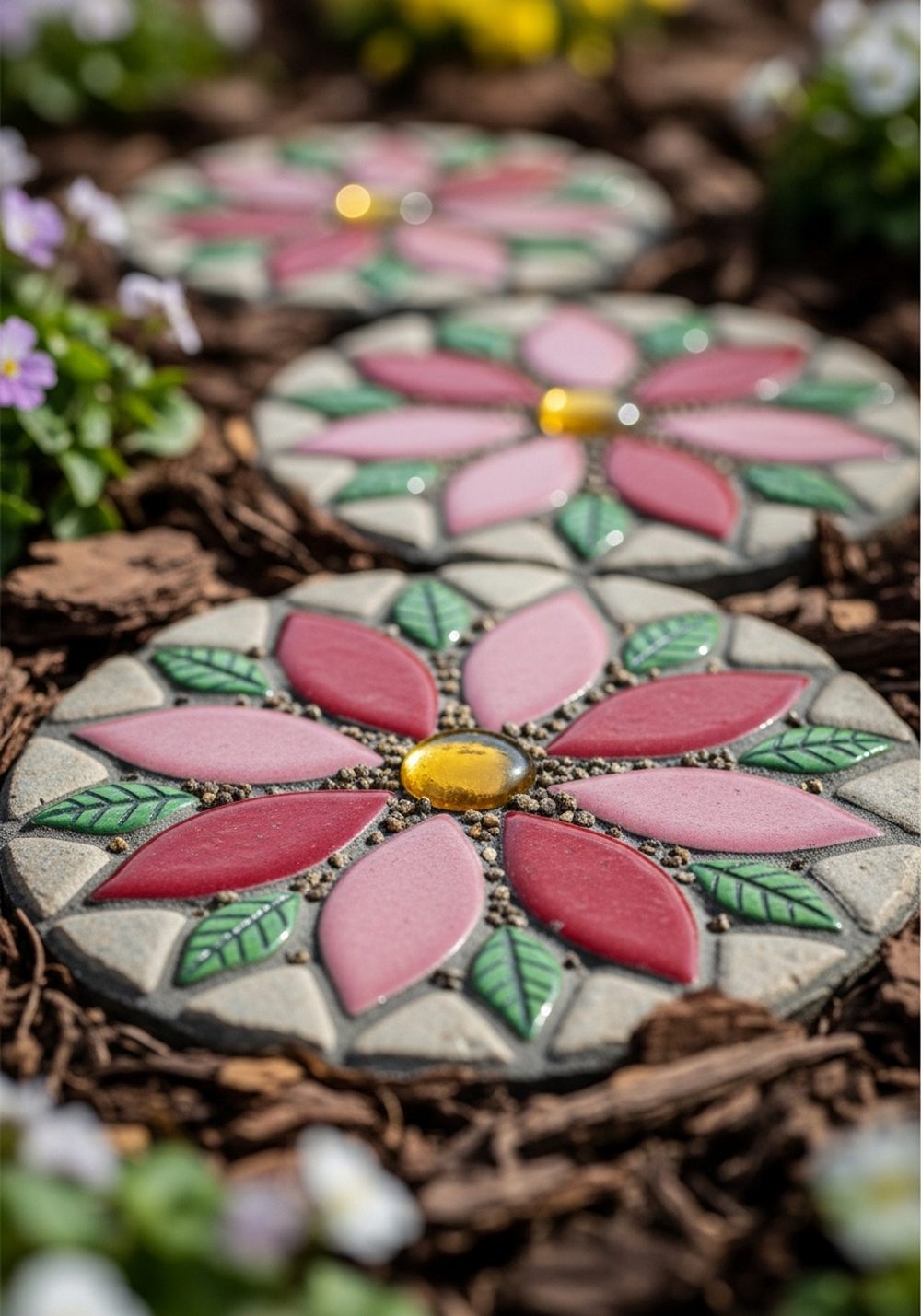 Floral Motif Mosaic Stepping Stone Set