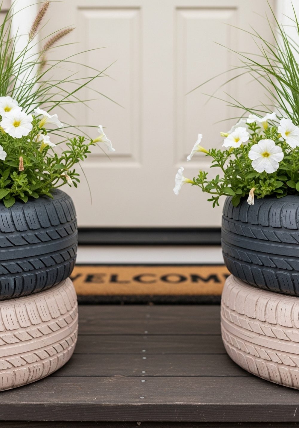 Frame The Front Door With Tire Planter Columns