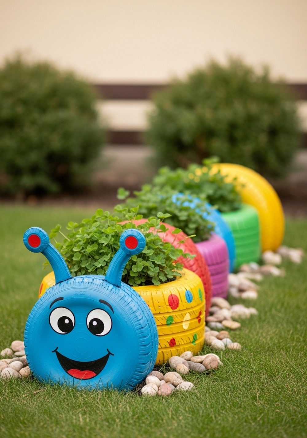 Friendly Caterpillar Tire Planter