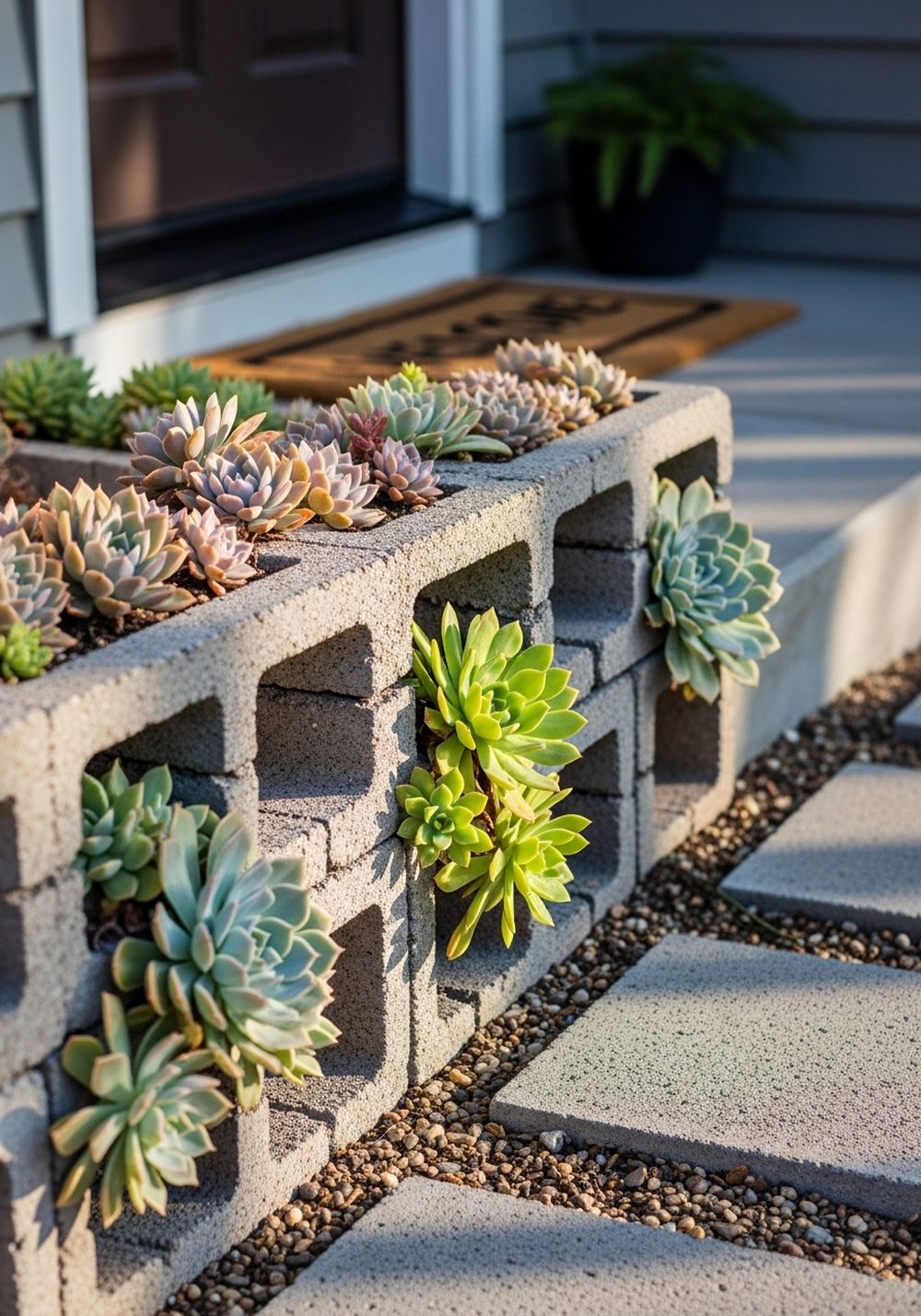 Front Entry Cinder Block Succulent Welcome Wall