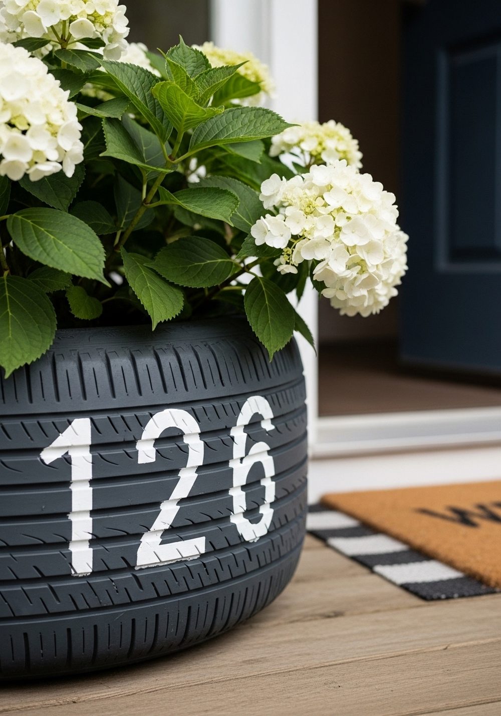 Front Porch House Number Tire Planter
