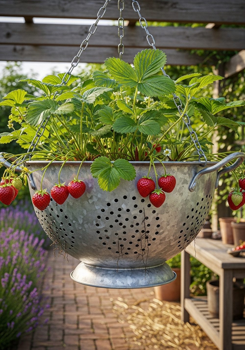 Galvanized Colander Strawberry Cascade