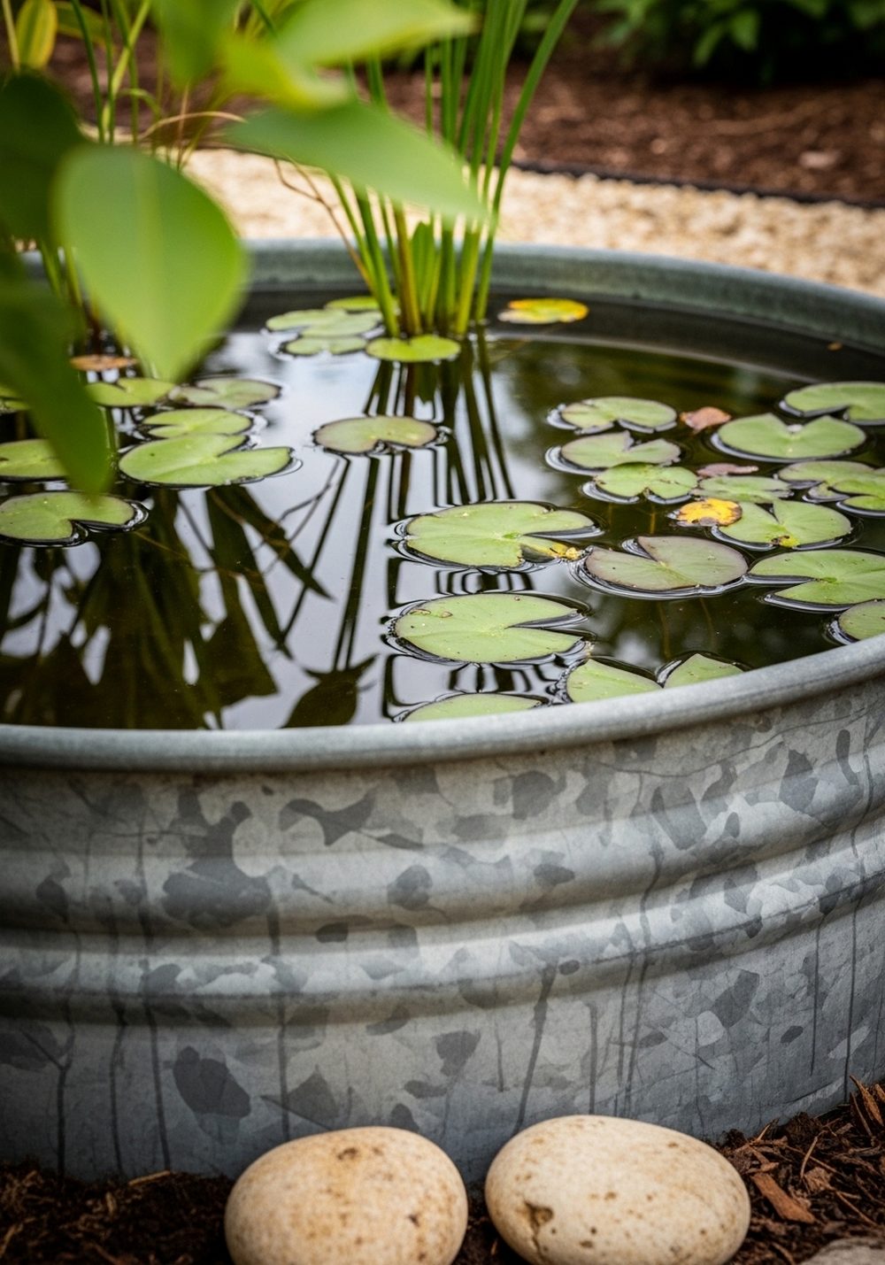 Galvanized Tub Mini Pond Feature