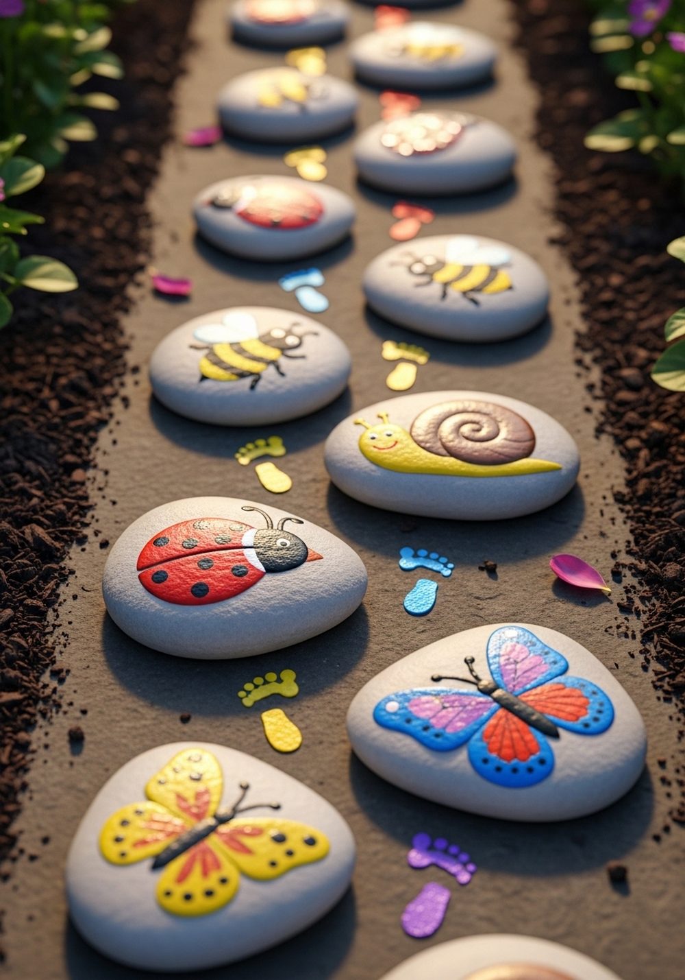 Garden Bug Footprint Rock Path