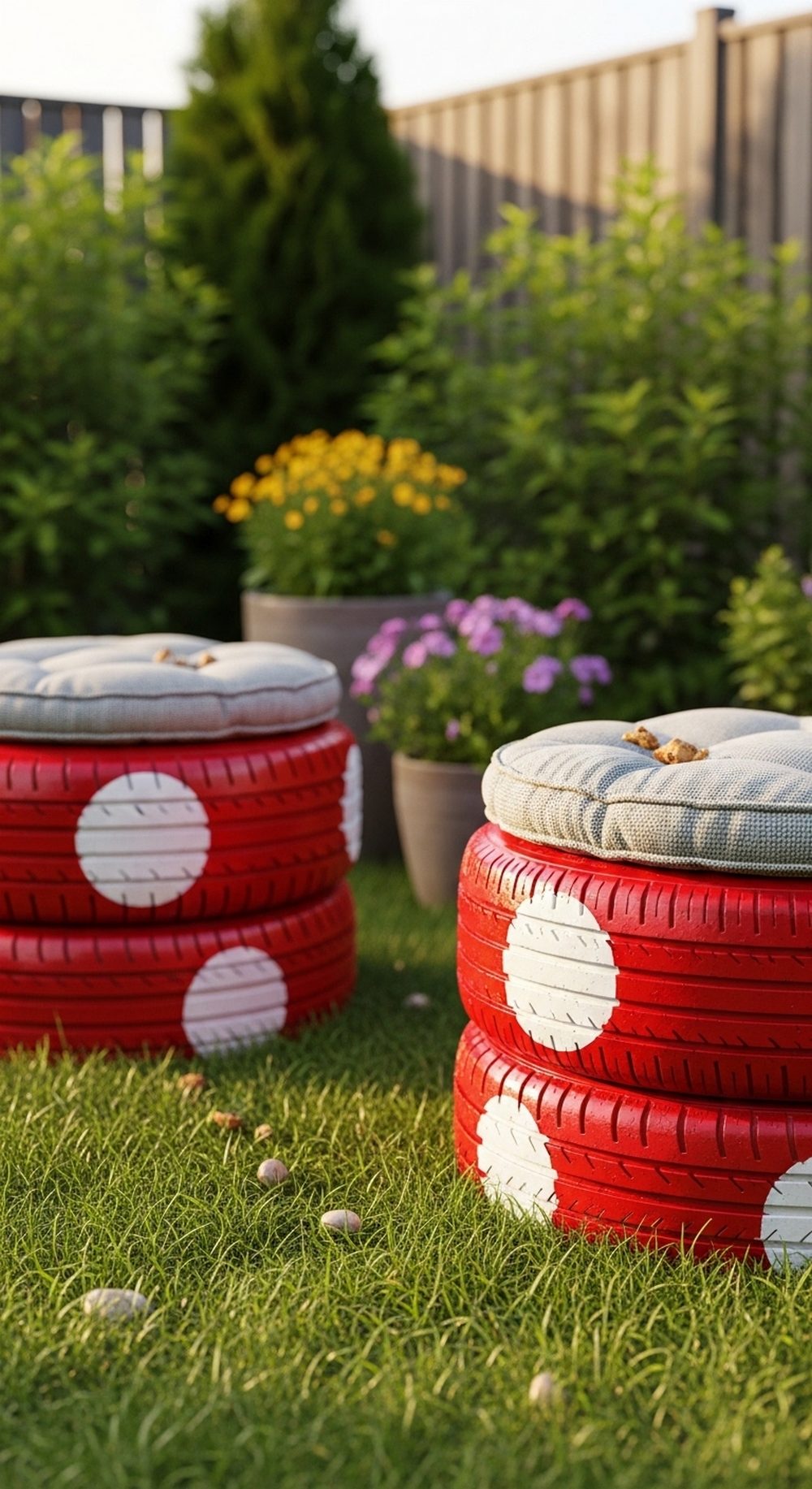 Giant Red-And-White Tire Mushroom Seats