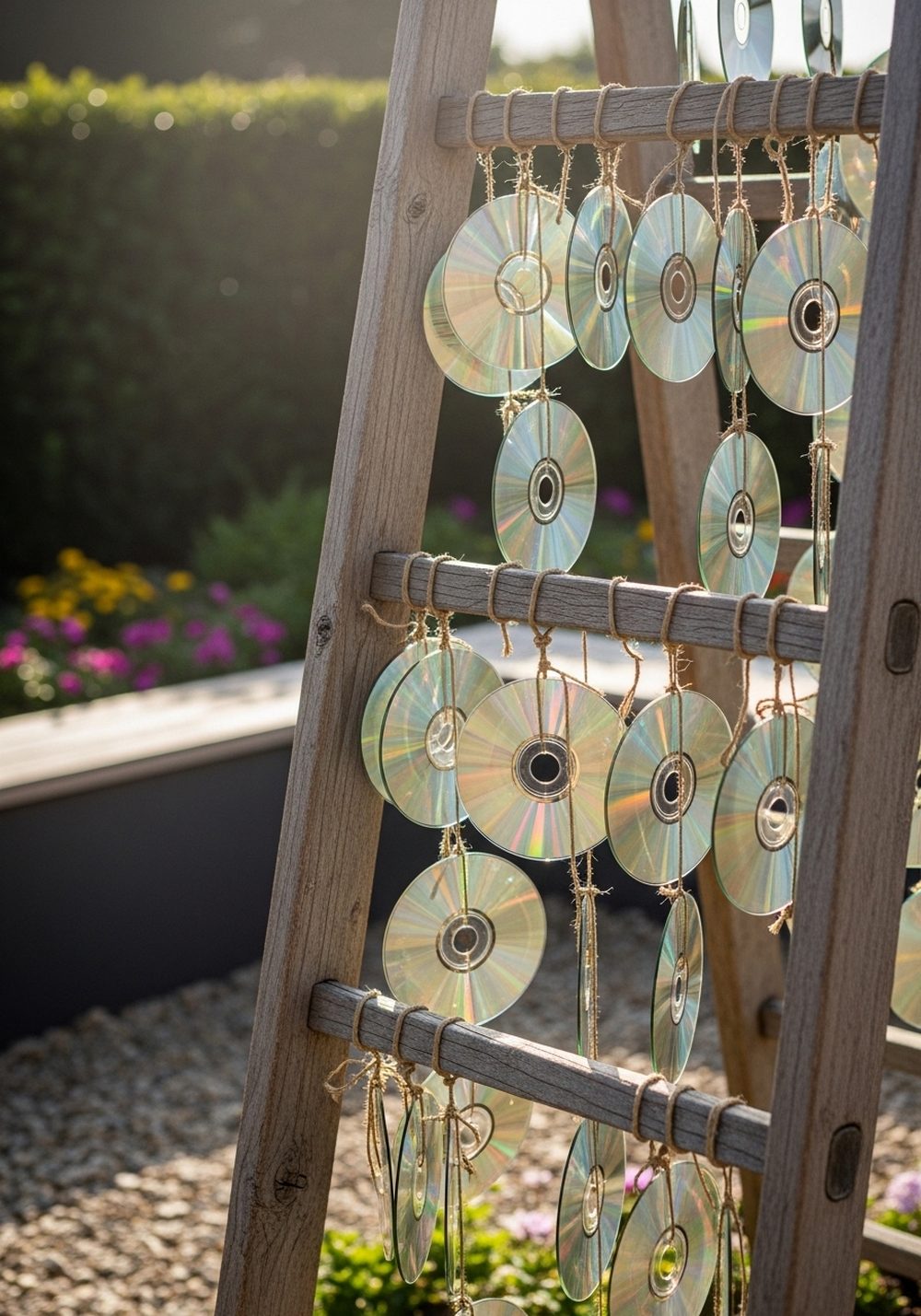 Giant Statement CD Mobile From An Old Ladder