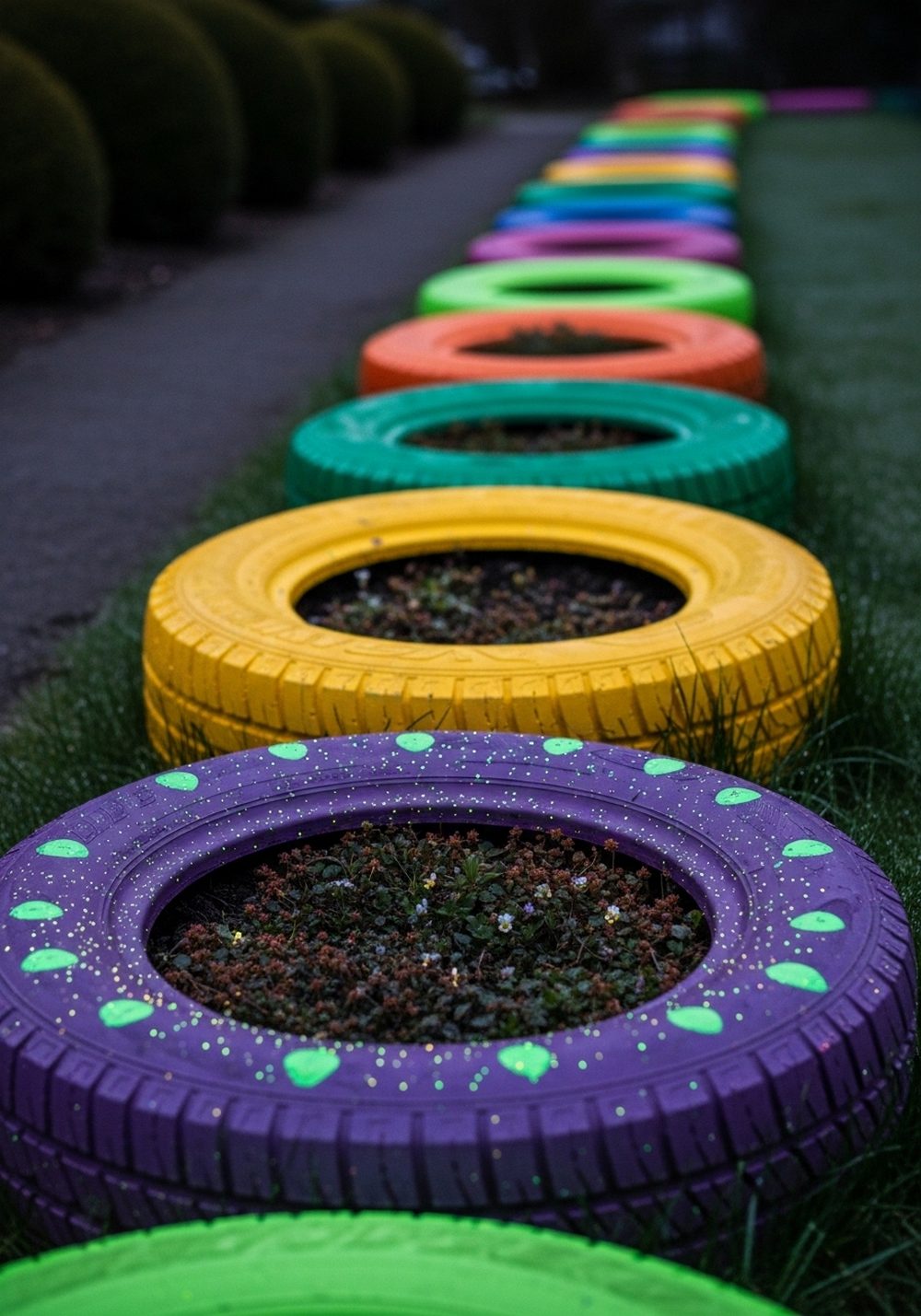 Glow-In-The-Dark Rainbow Tire Ring Path