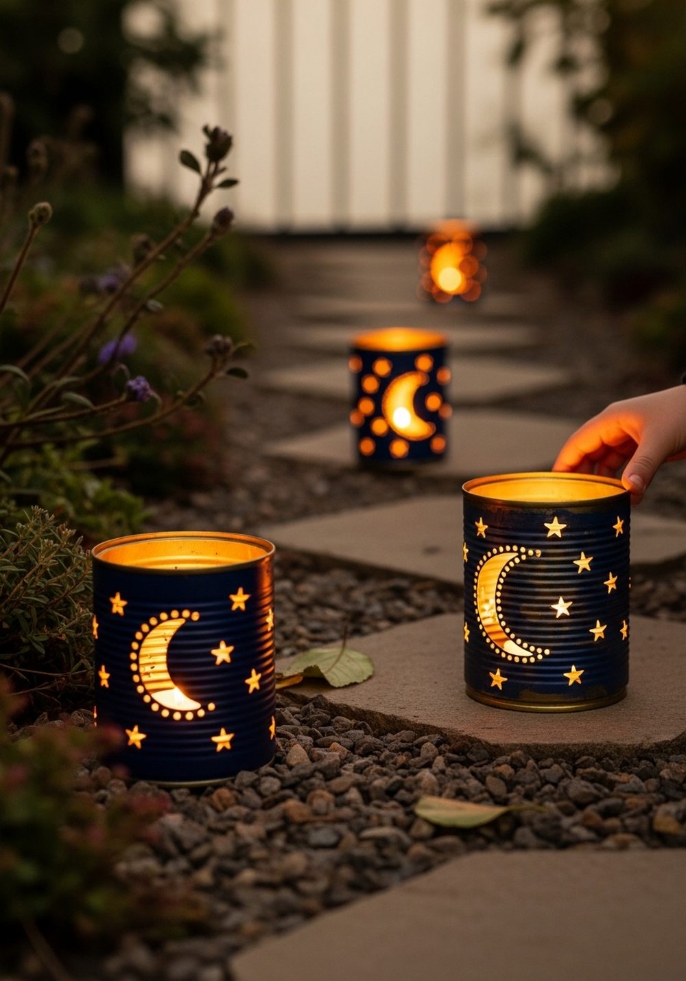 Glowing Tin Can Lanterns With Star Cutouts