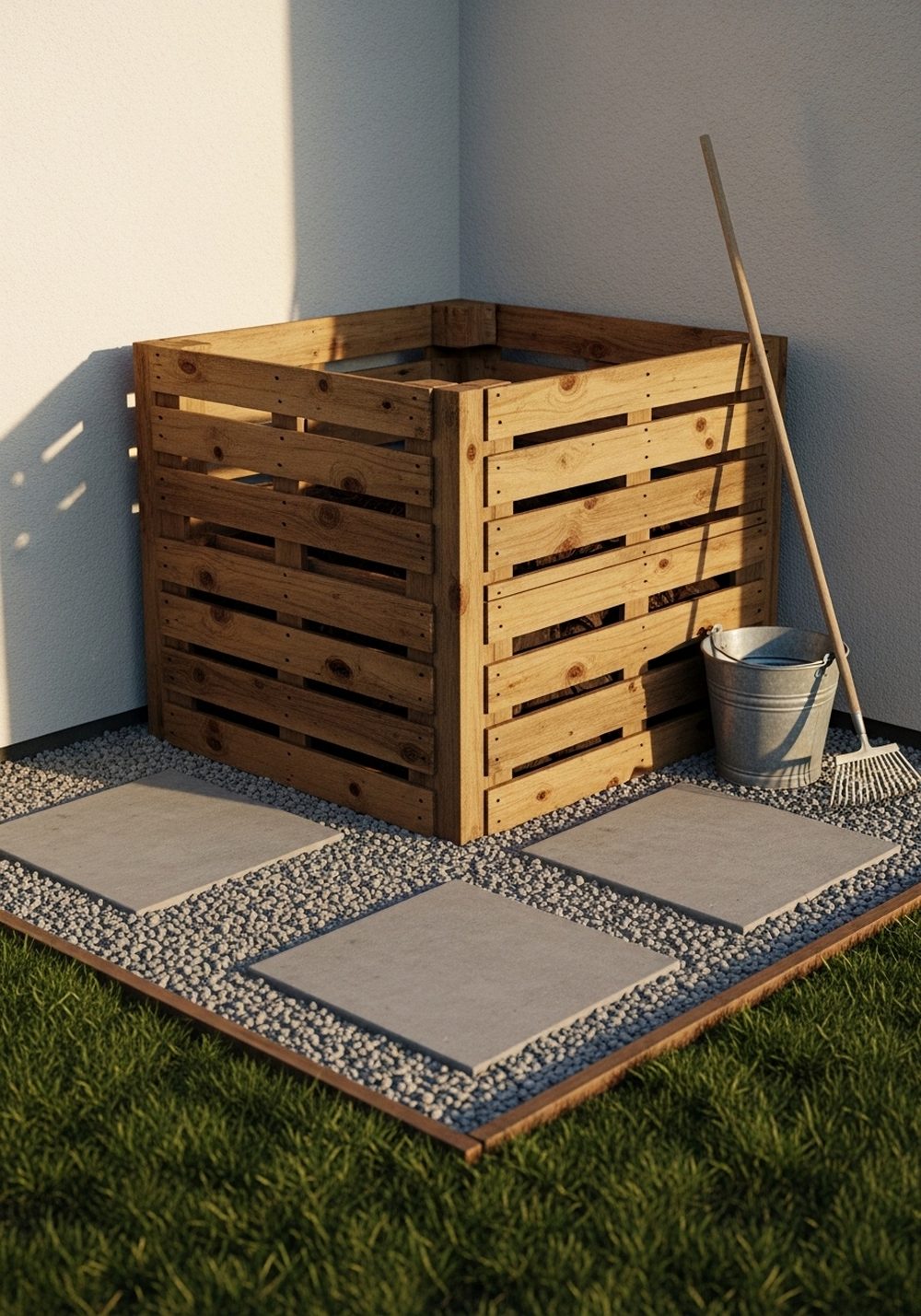 Gravel-Base Pallet Compost Corner