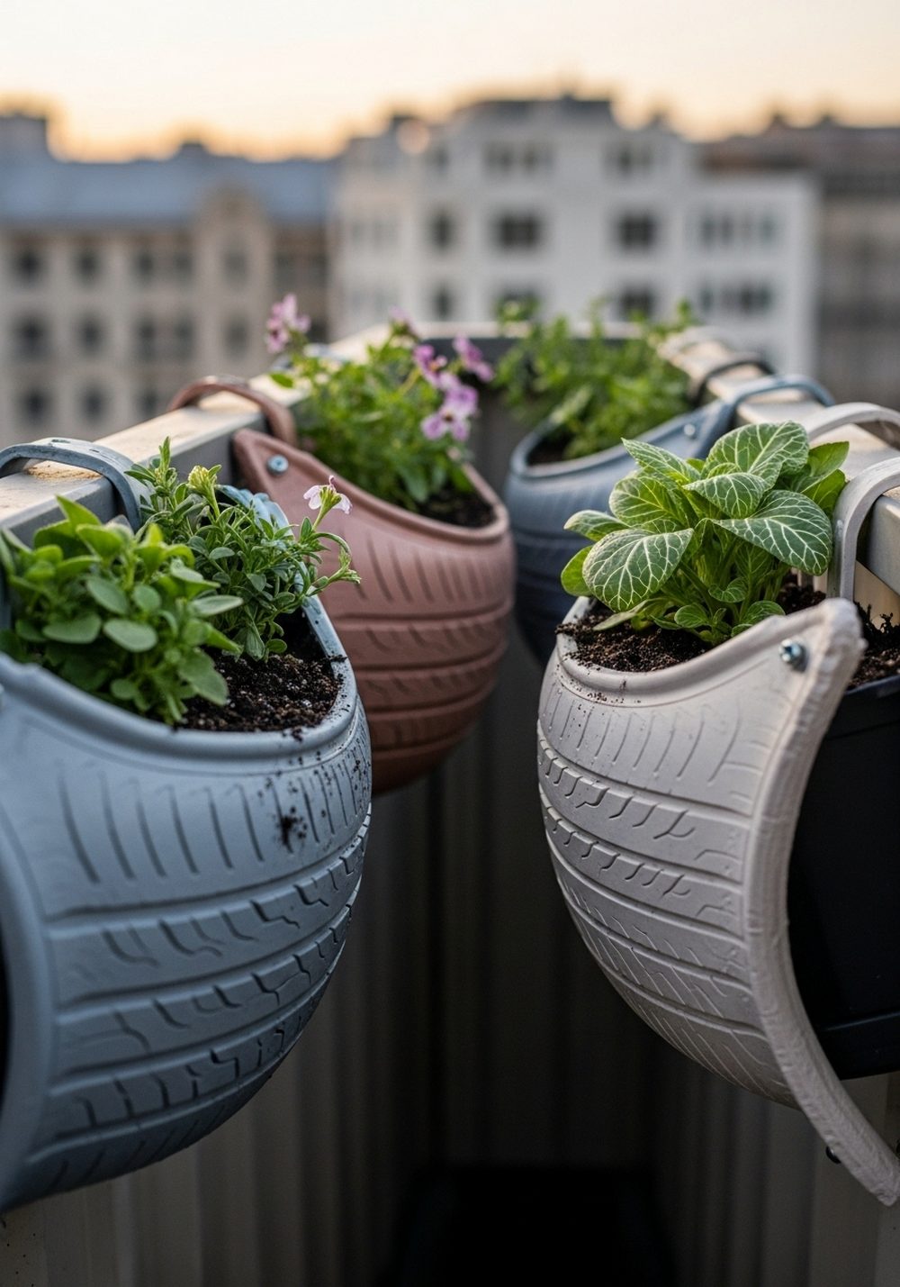 Half-Tire Rail Planters For Balconies