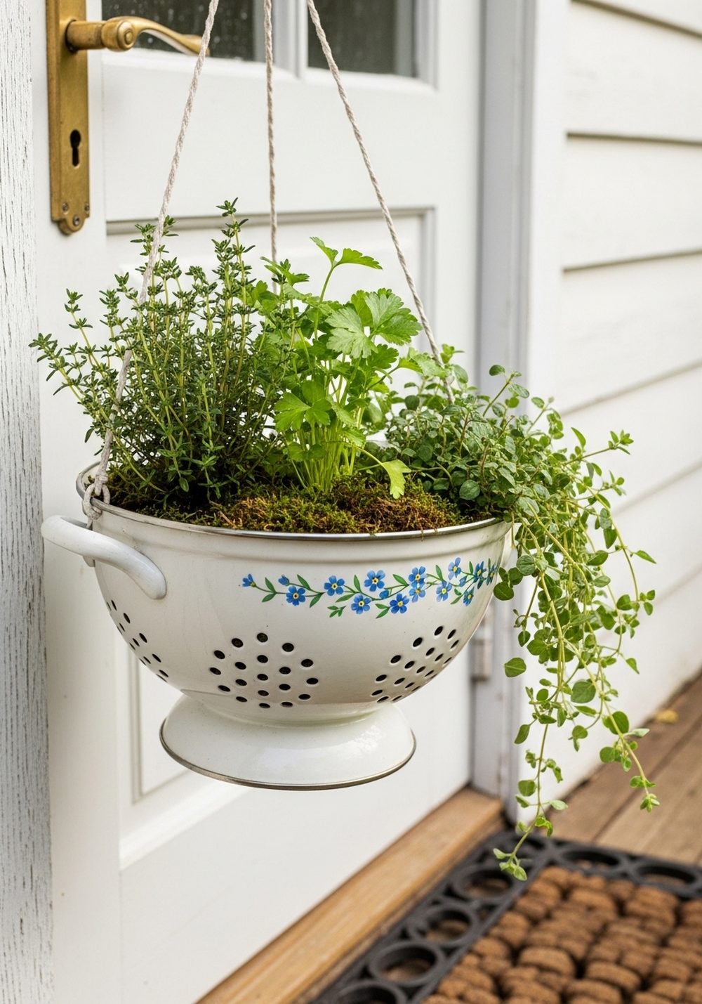 Hang A Porcelain Colander Herb Planter By The Back Door