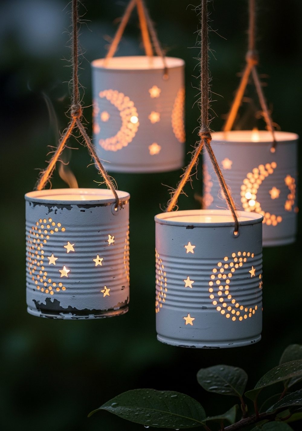 Hanging Punch-Hole Tin Can Lanterns