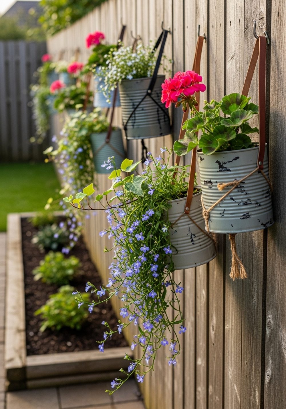 Hanging Tin Can Fence Garden
