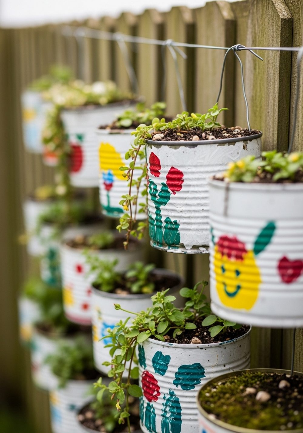 Hanging Tin Can Flower Tower