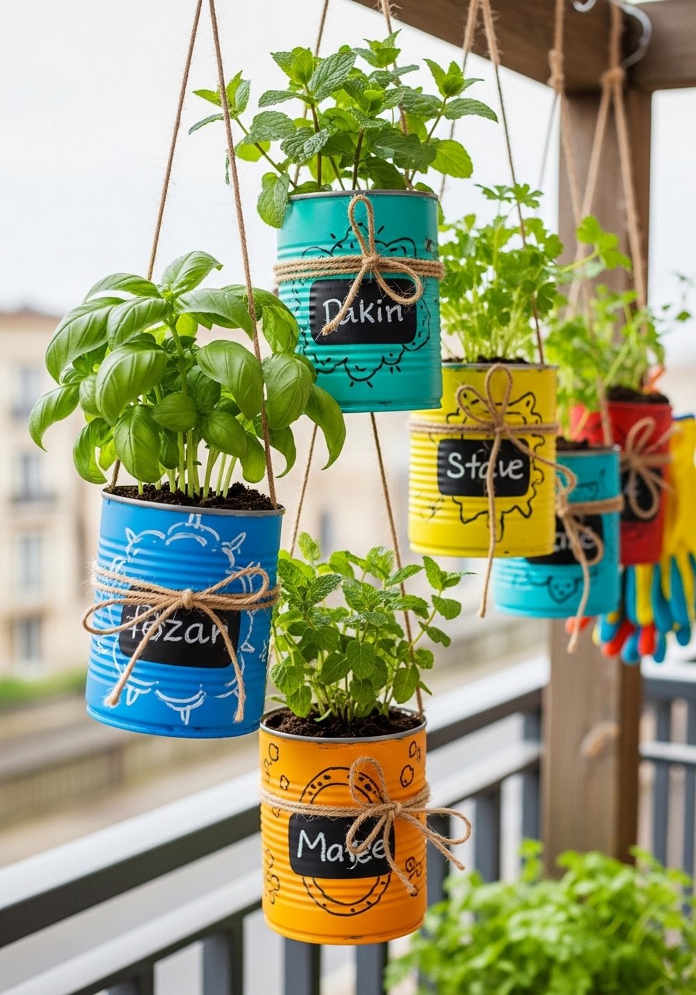 Hanging Tin Can Herb Garden For Kids