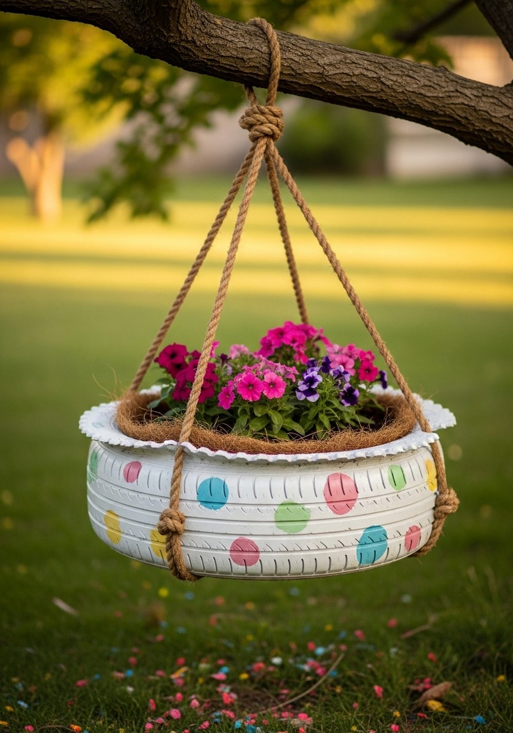 Hanging Tire Flower Swing