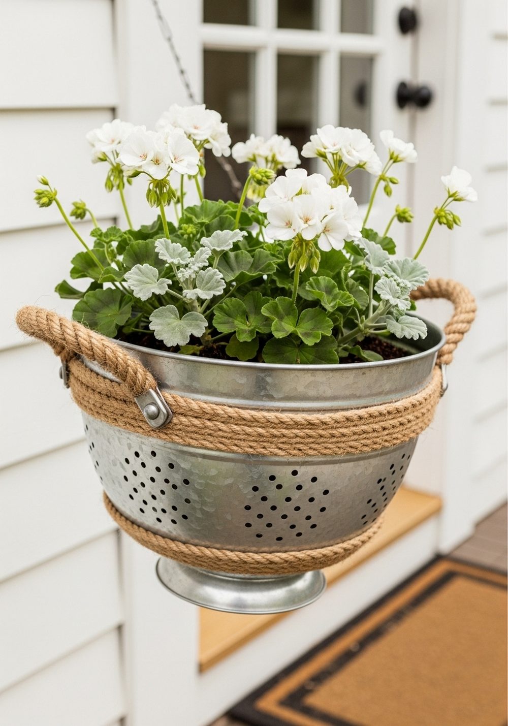 Jute-Wrapped Colander Hanging By The Back Door