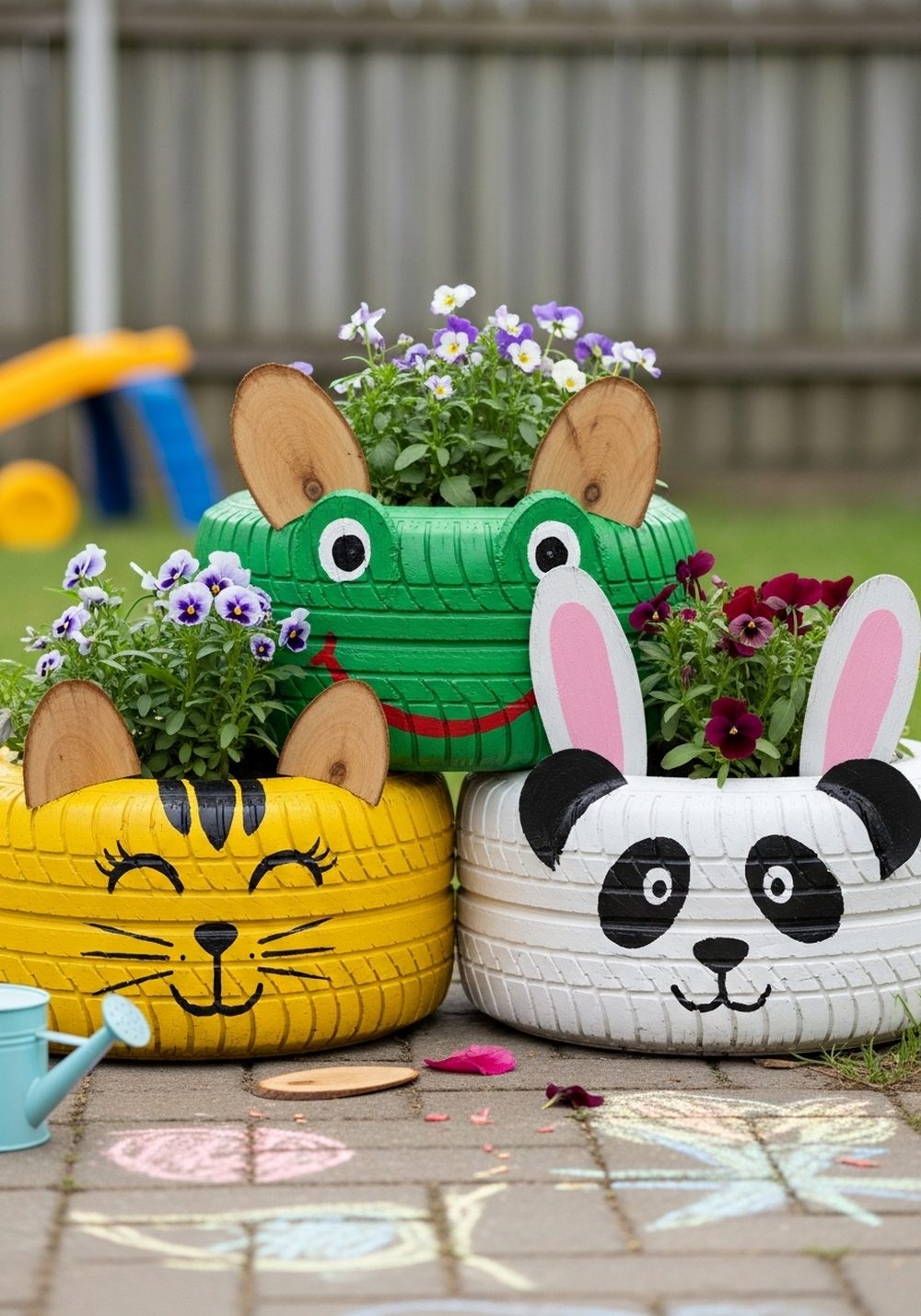 Kid-Friendly Animal Face Tire Planters