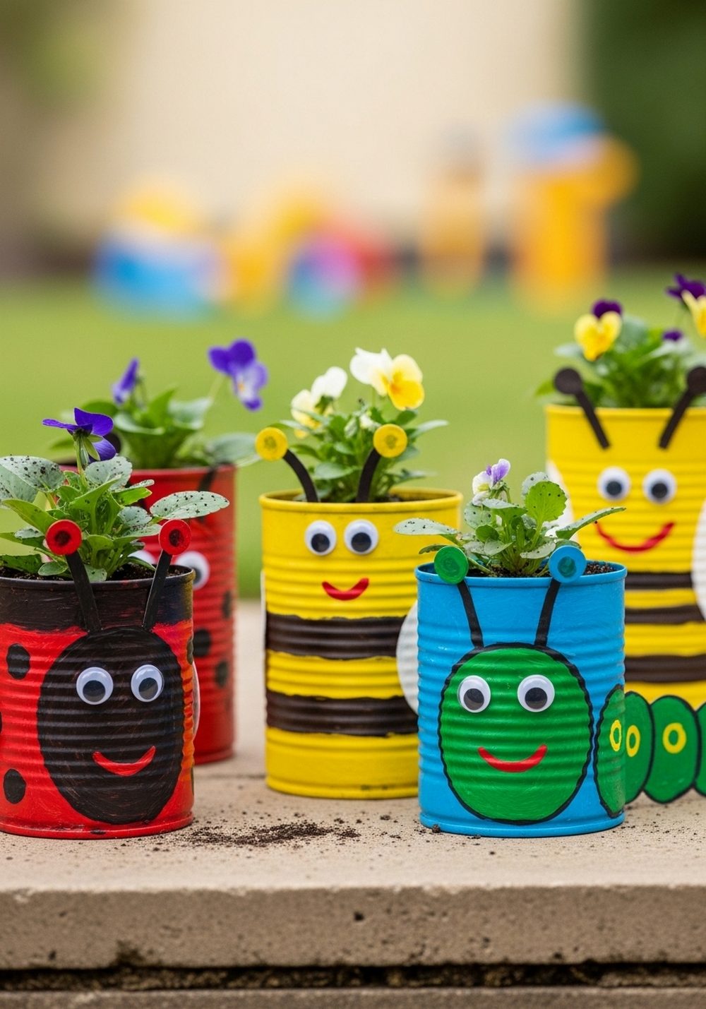 Kids’ Hand-Painted Tin Can Bug Garden