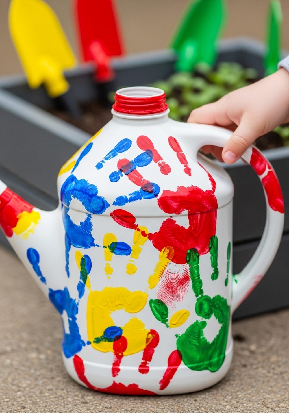 Kids’ Handprint Art Milk Jug Watering Can