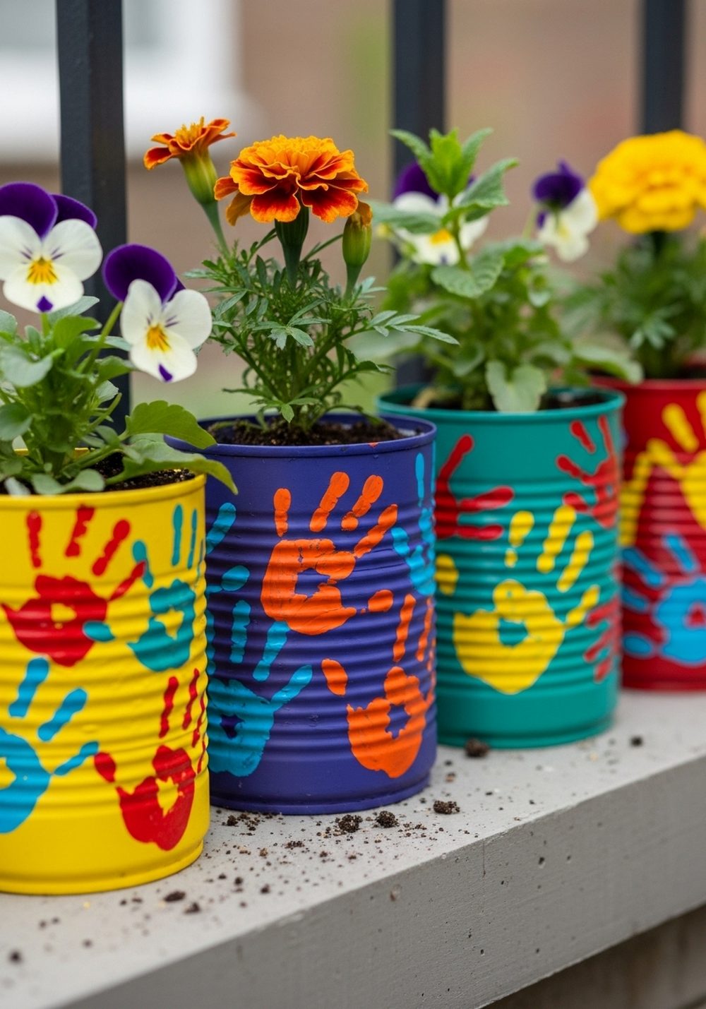 Kids’ Handprint Art Tin Can Planters