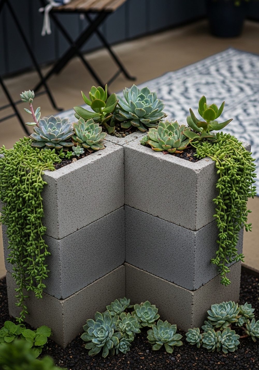 L-Shaped Corner Cinder Block Succulent Wall