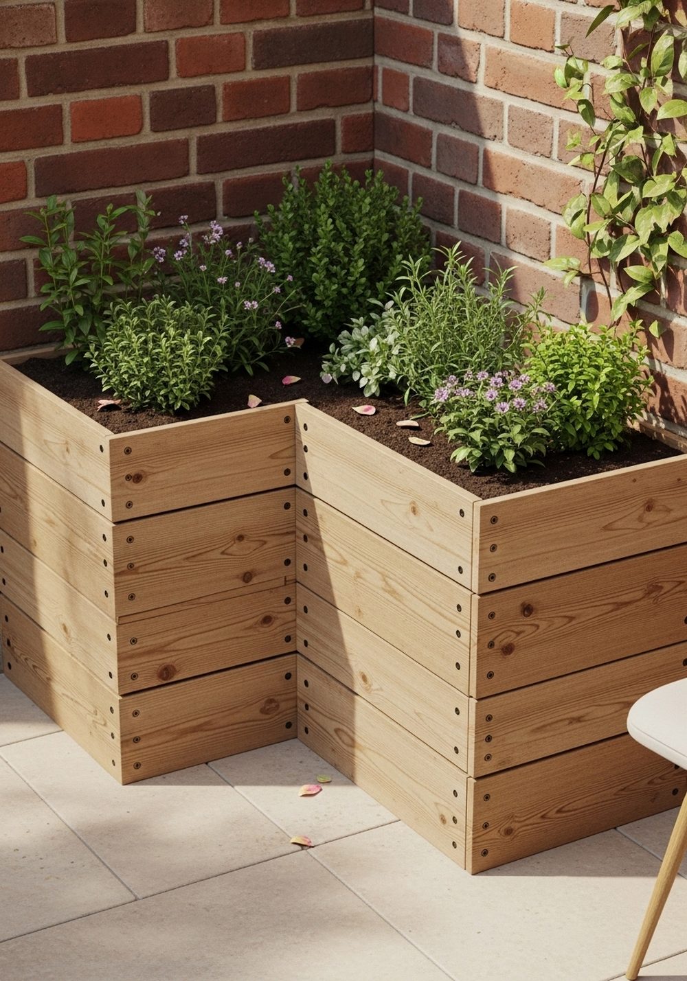 L-Shaped Pallet Raised Bed For Patio Edges