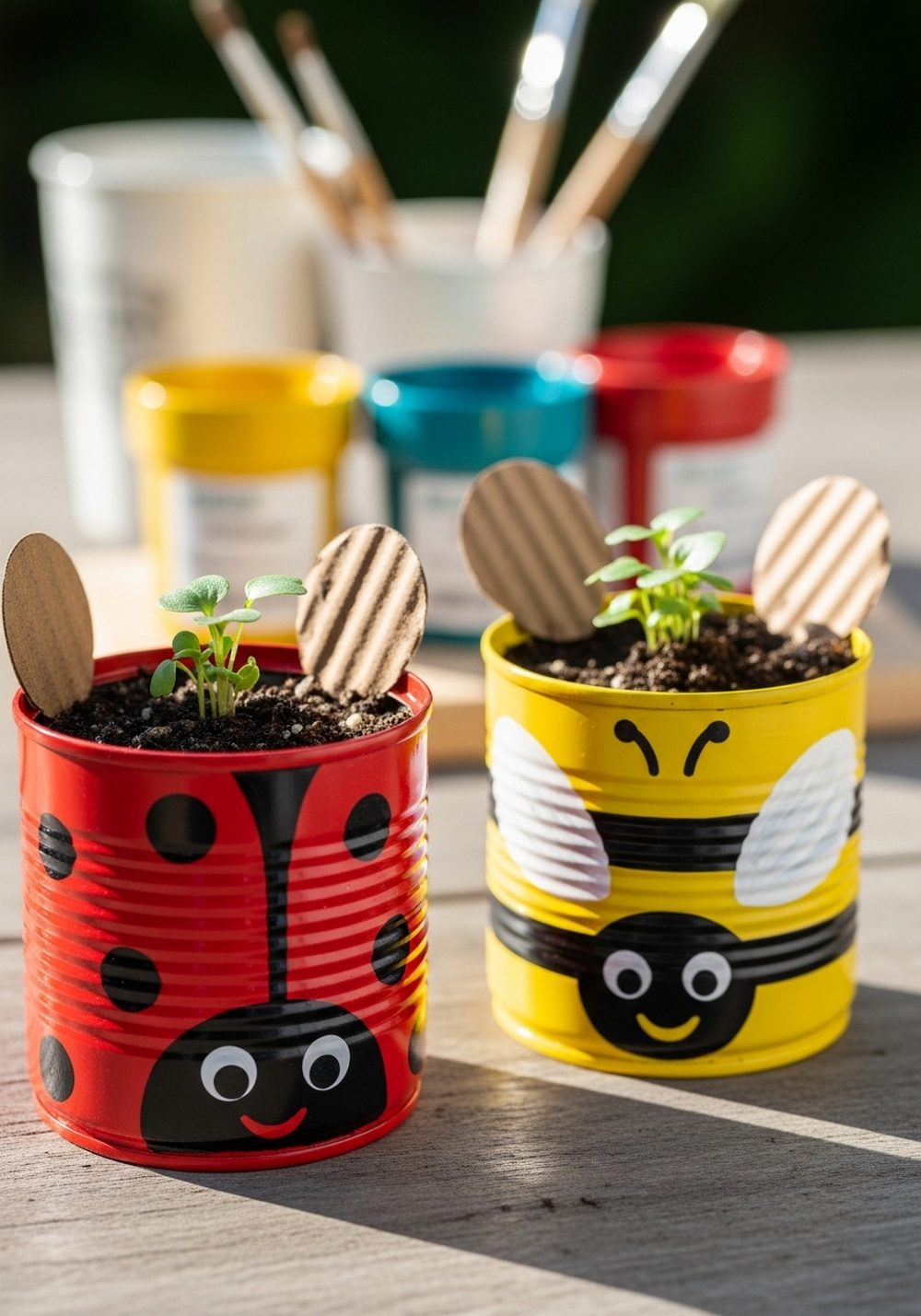 Ladybug & Bee Tin Can Mini Pots