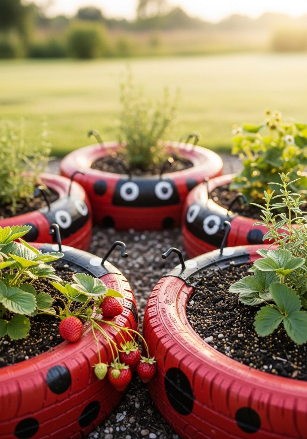 Ladybug Tire Herb & Strawberry Circle