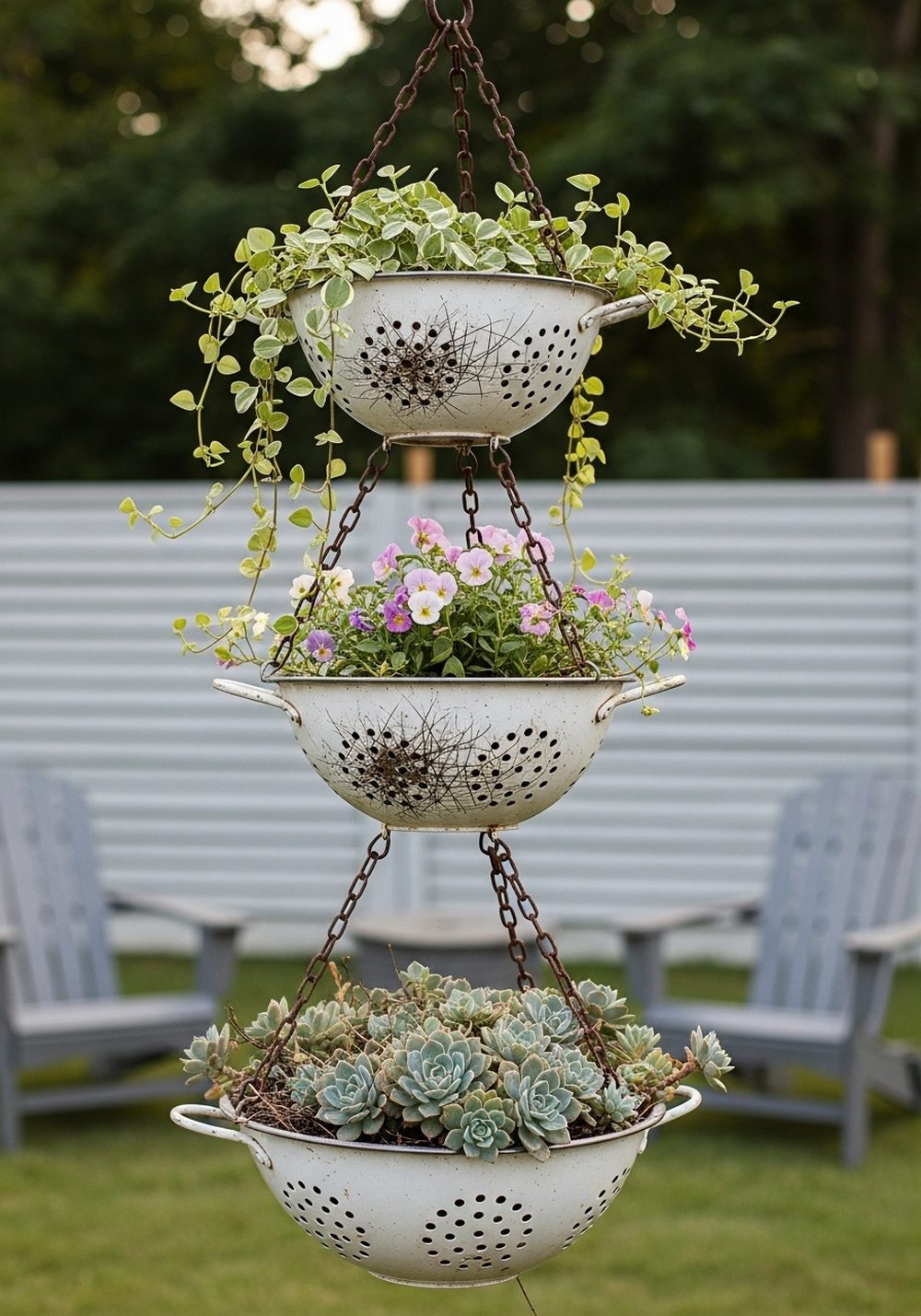 Layered Colander Chandelier Planter