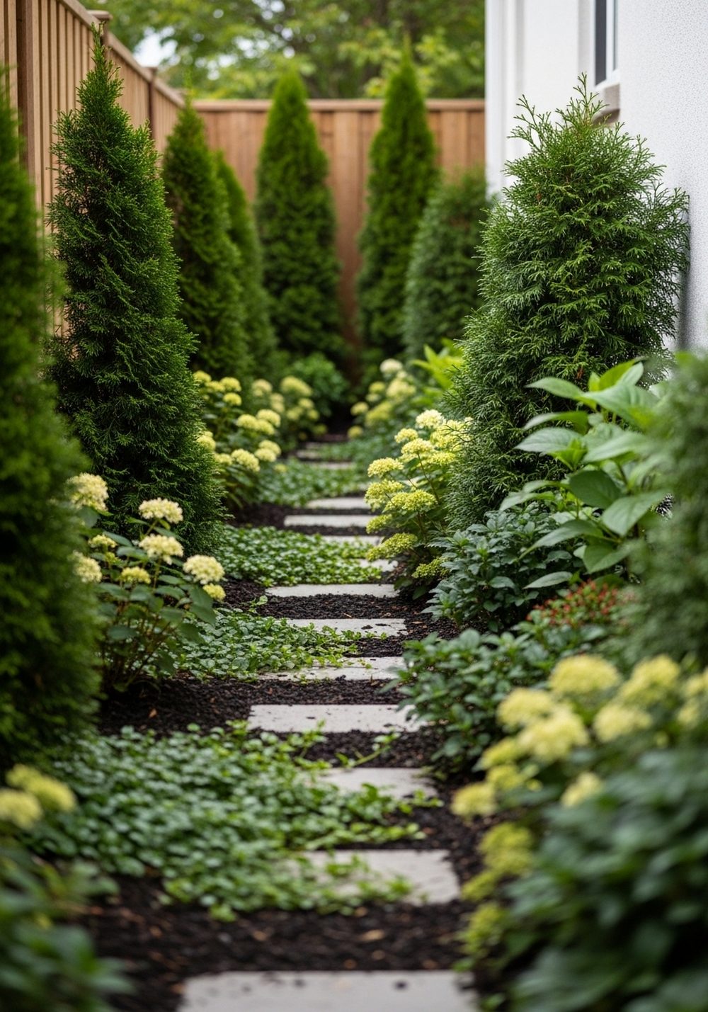 Layered Shrubs And Evergreen Structure