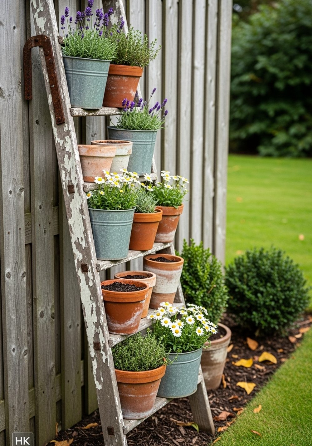Leaning Ladder Pot Library Along The Fence