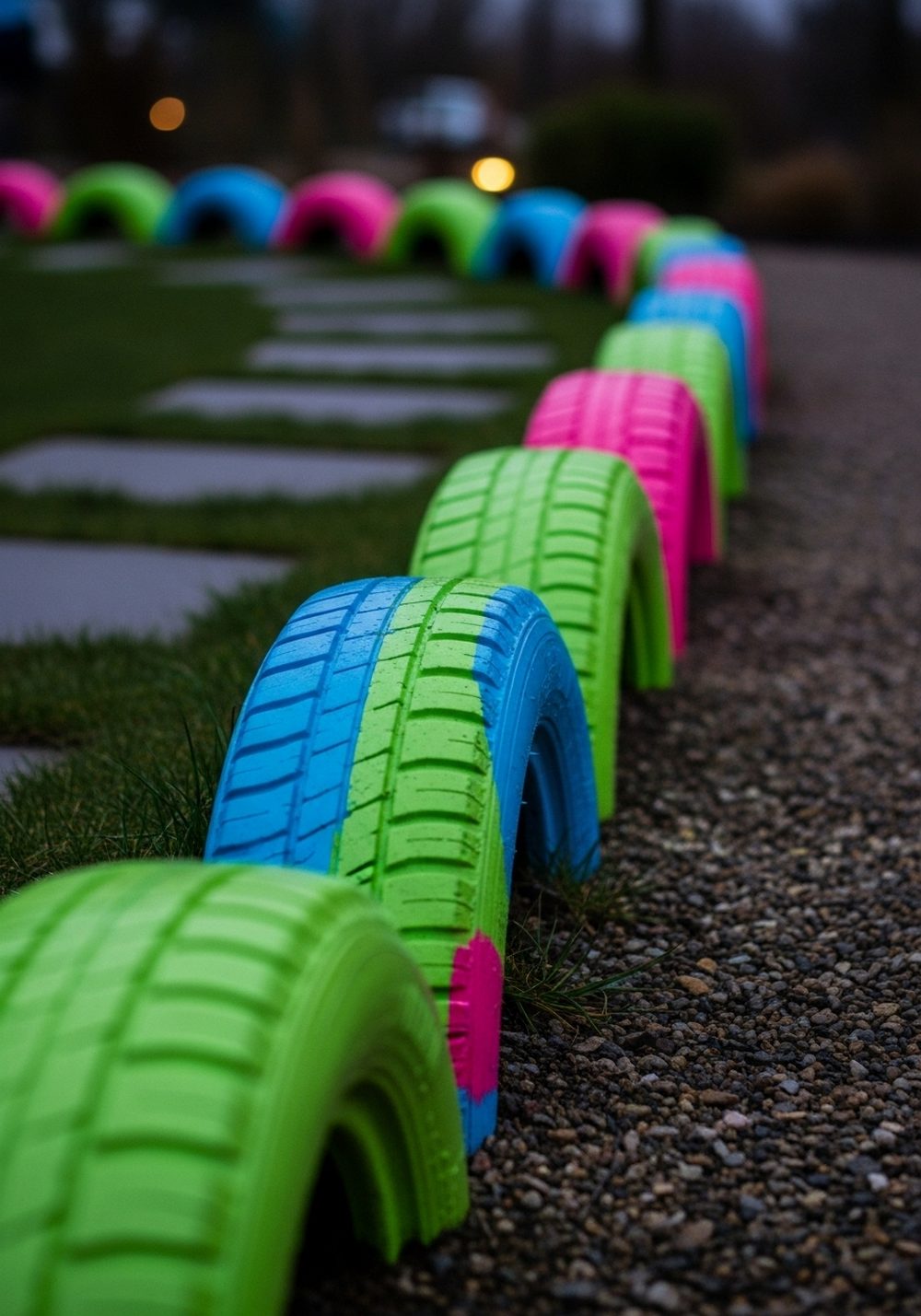 Line Paths With Neon Edge Glow Tire Borders