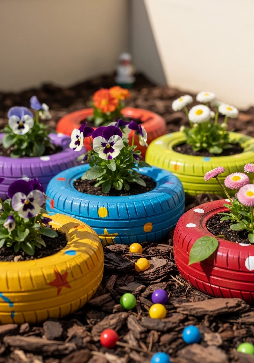 Make A Kids’ Corner With Rainbow Tire Planters
