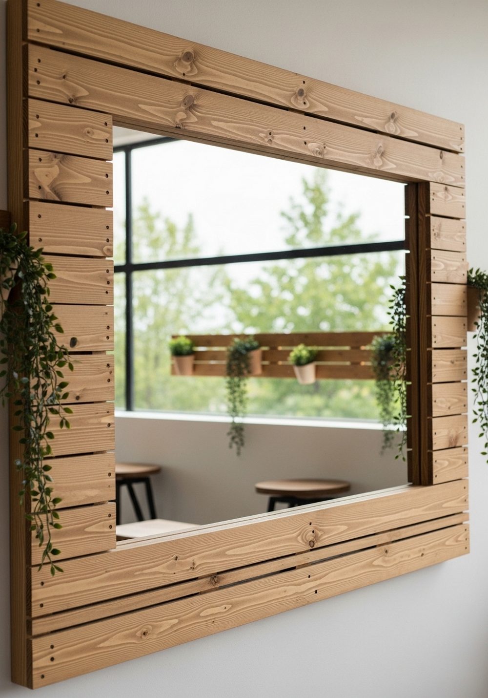 Make A Pallet-Framed Garden Mirror Feature