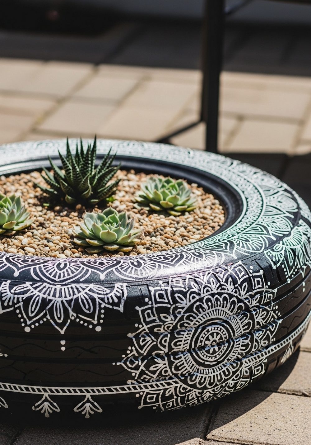 Mandala Art Floor Tyre Planter