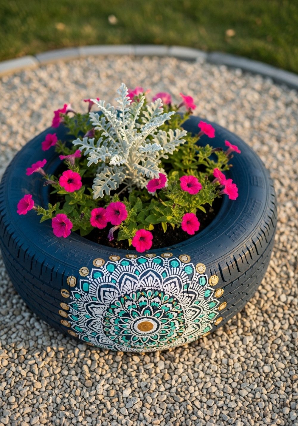 Mandala Art Painted Tire Centerpiece