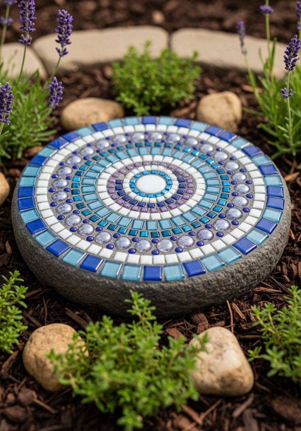 Mandala-Inspired Round Mosaic Stepping Stone