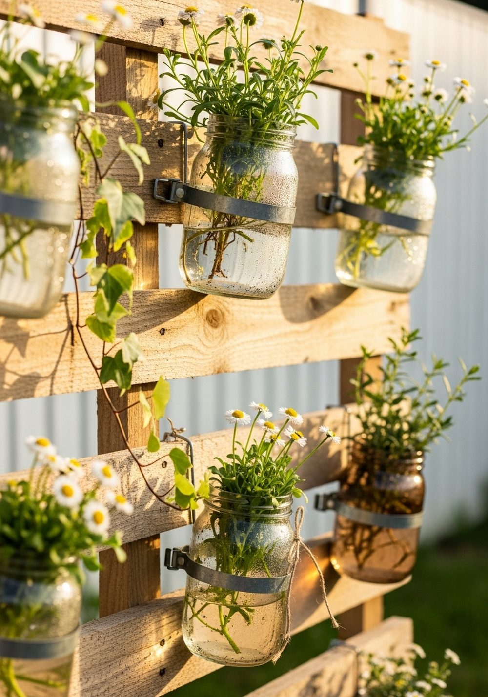 Mason Jar Pallet Planter For Cottage Charm