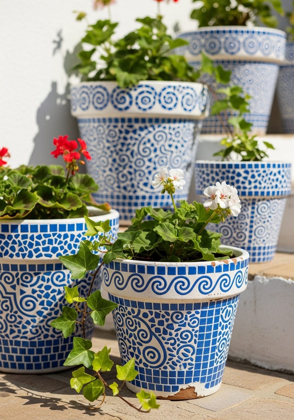 Mediterranean Blue & White Mosaic Pots