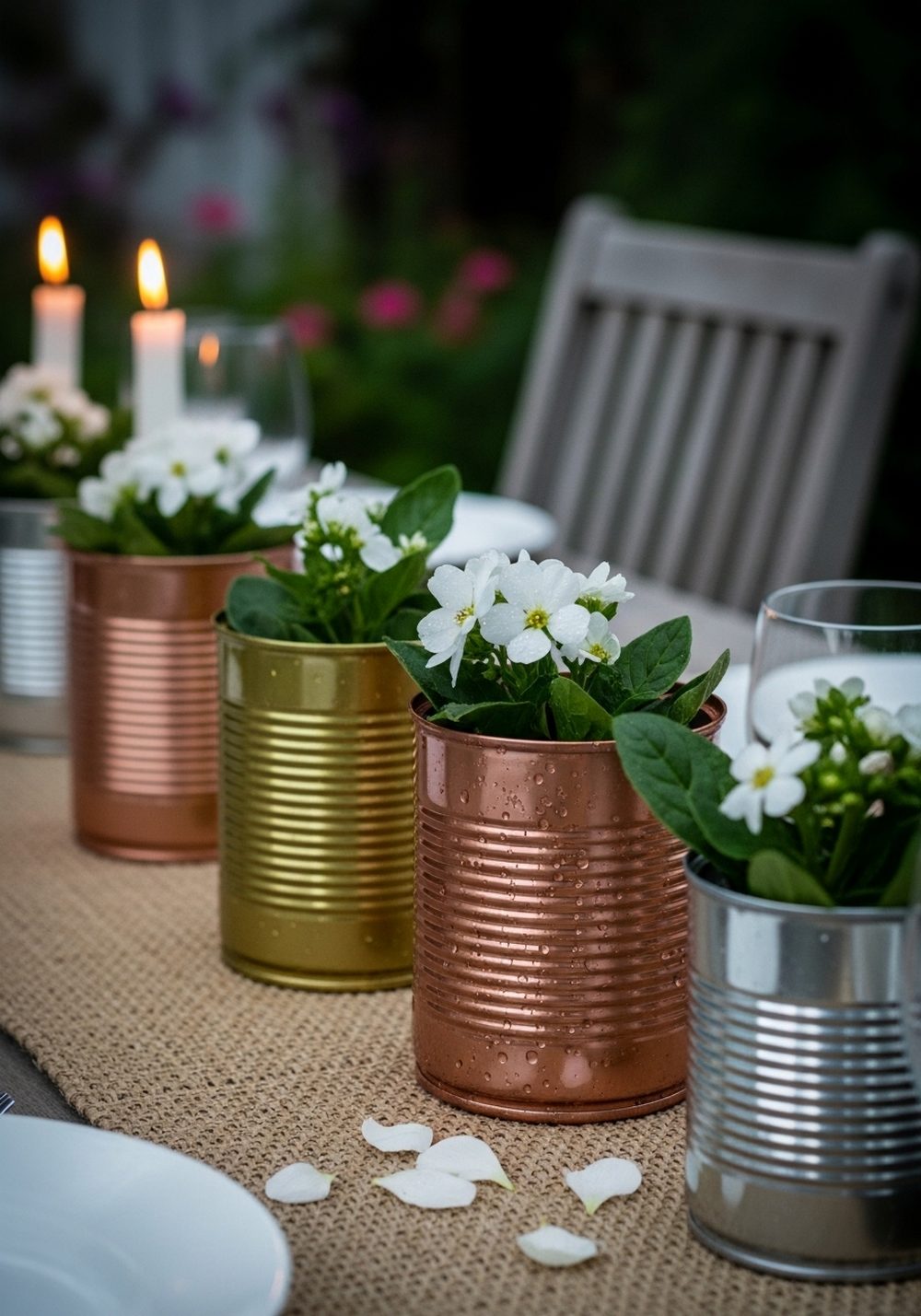 Metallic Tin Can Table Centerpieces