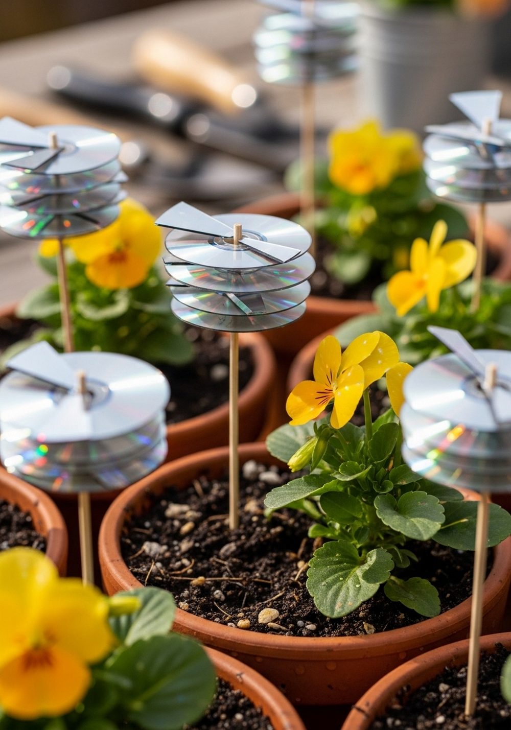 Mini CD Mobiles In Flower Pots
