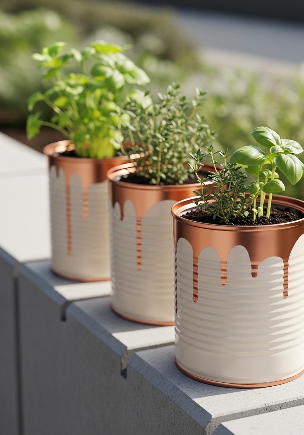 Minimal White Cans With Copper Drip Rim
