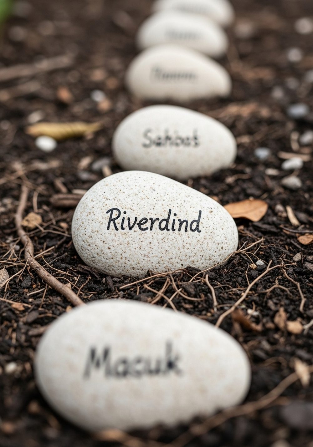 Minimalist Lettered River Stone Markers