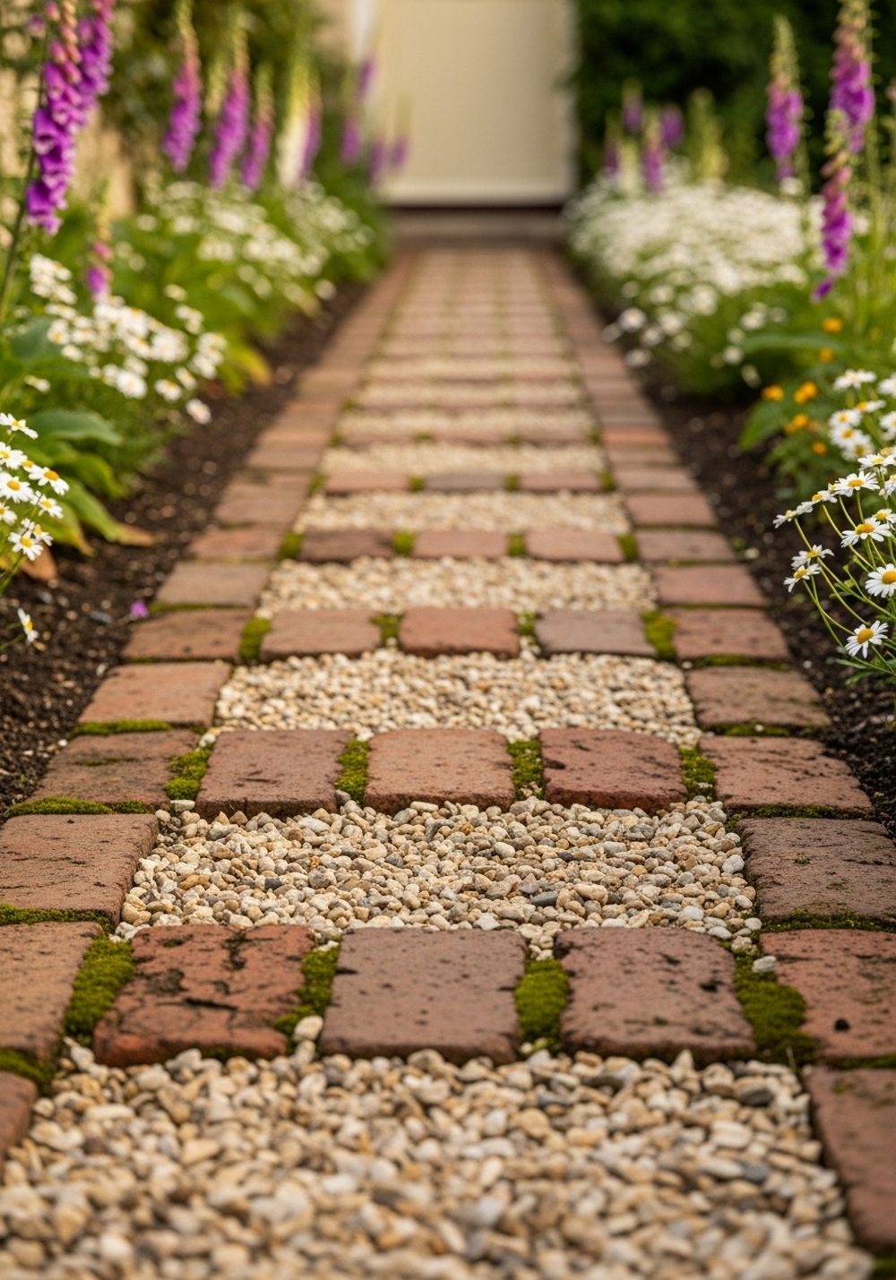 Mixed Brick-And-Gravel Cottage Path