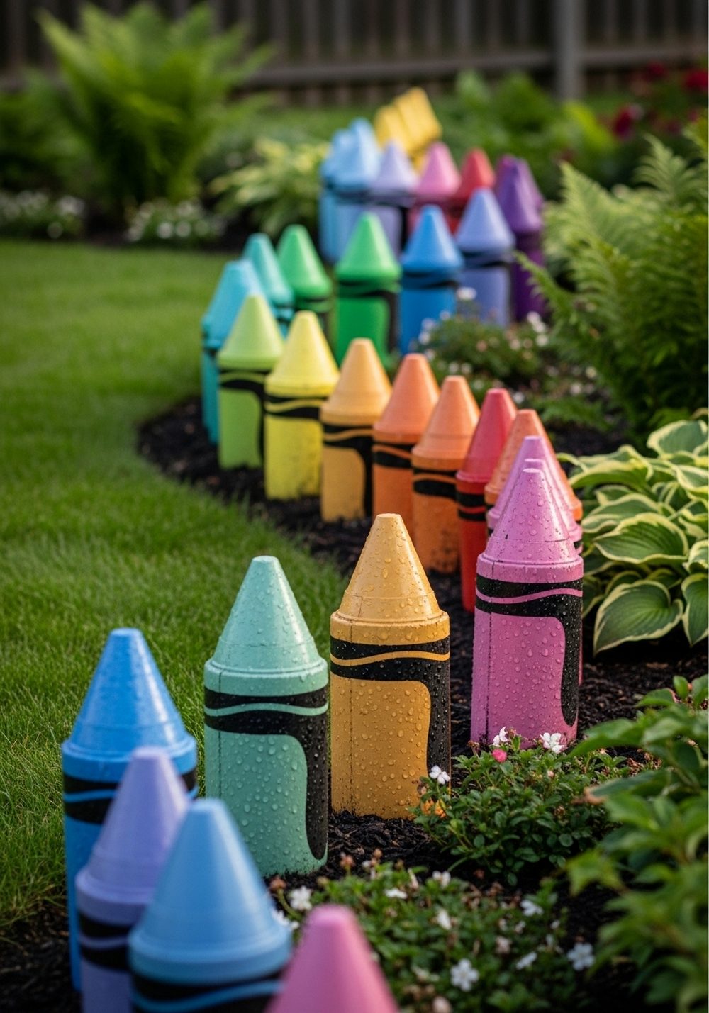 Mixed-Height Crayon Tires For A Wavy Garden Edge