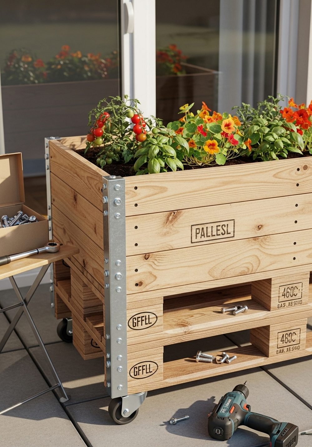 Mobile Pallet Raised Bed On Casters