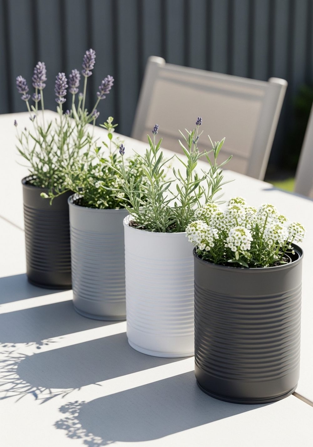 Monochrome Minimal Tin Can Table Planters