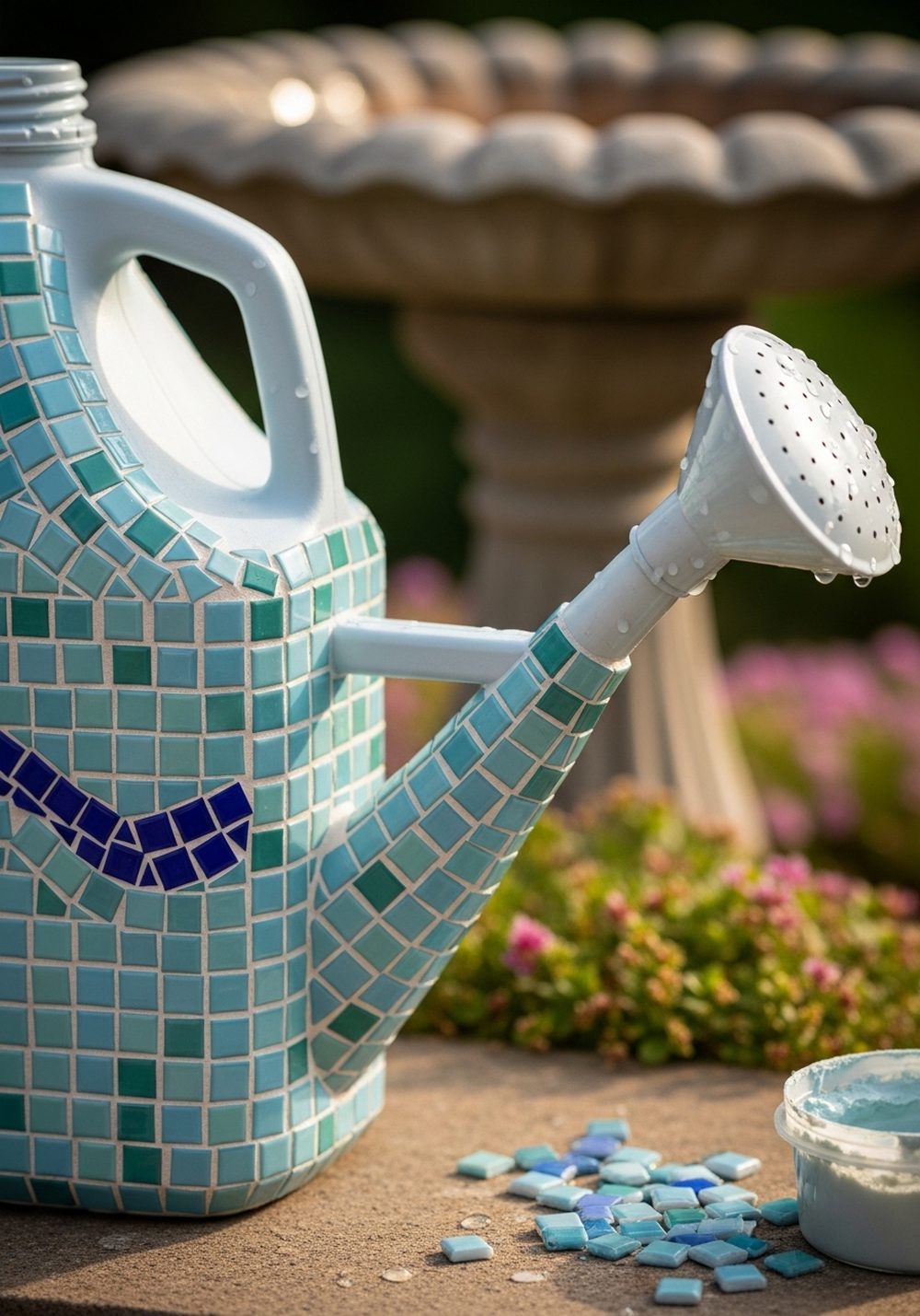 Mosaic Tile Decorated Milk Jug Watering Can