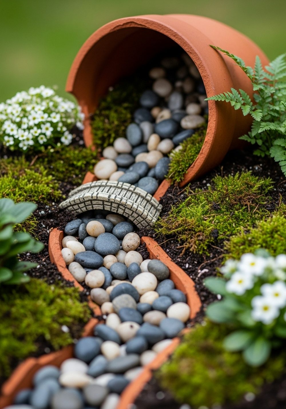 Mossy Pebble “River” Spill Planter